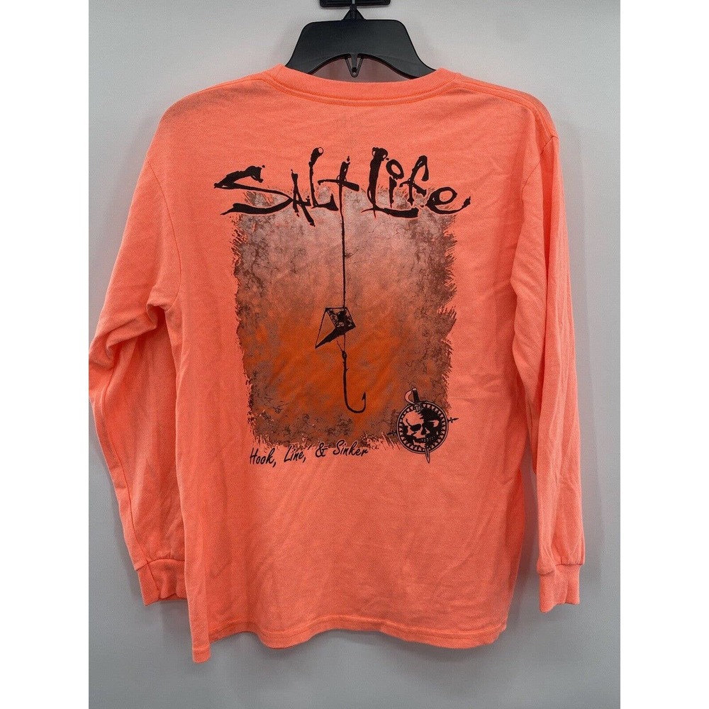 Salt Life Long Sleeve Shirt Size Youth Large Neon Hook Line Sinker